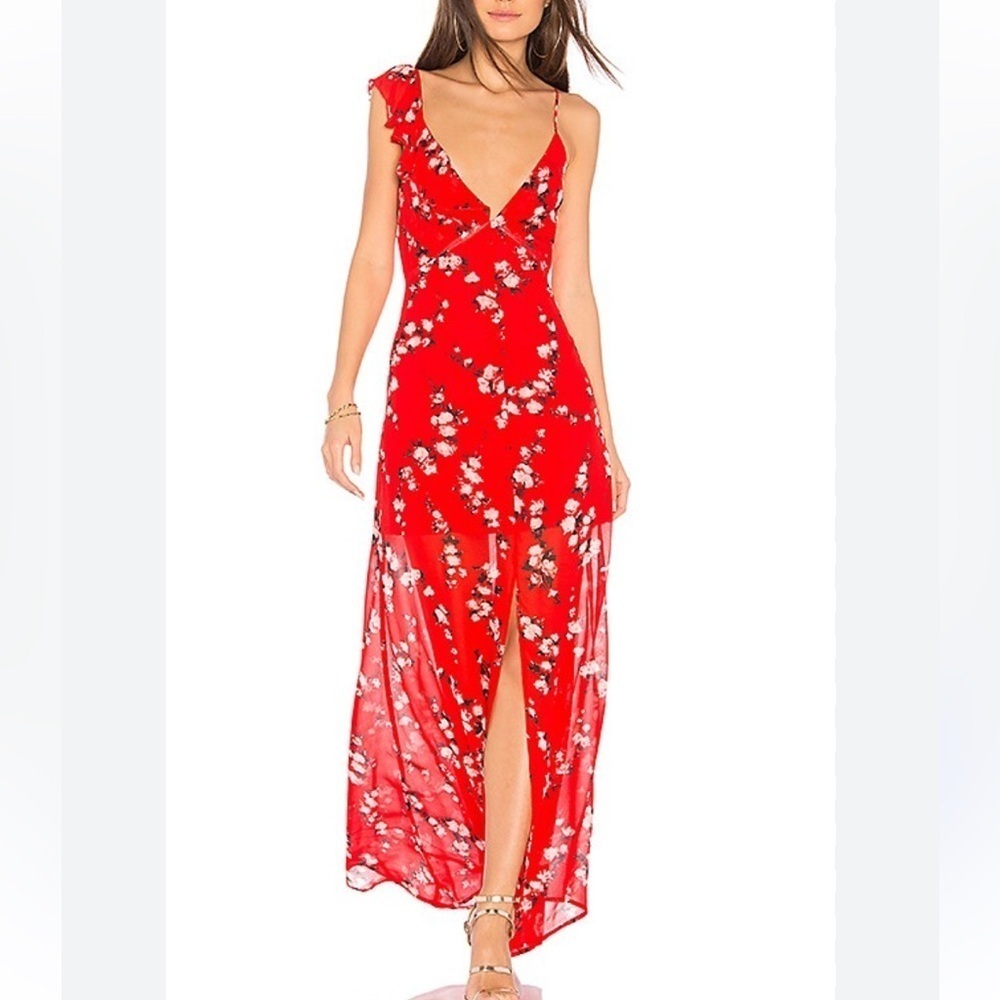 Karina Grimaldi lipstick floral maxi v-neck dress